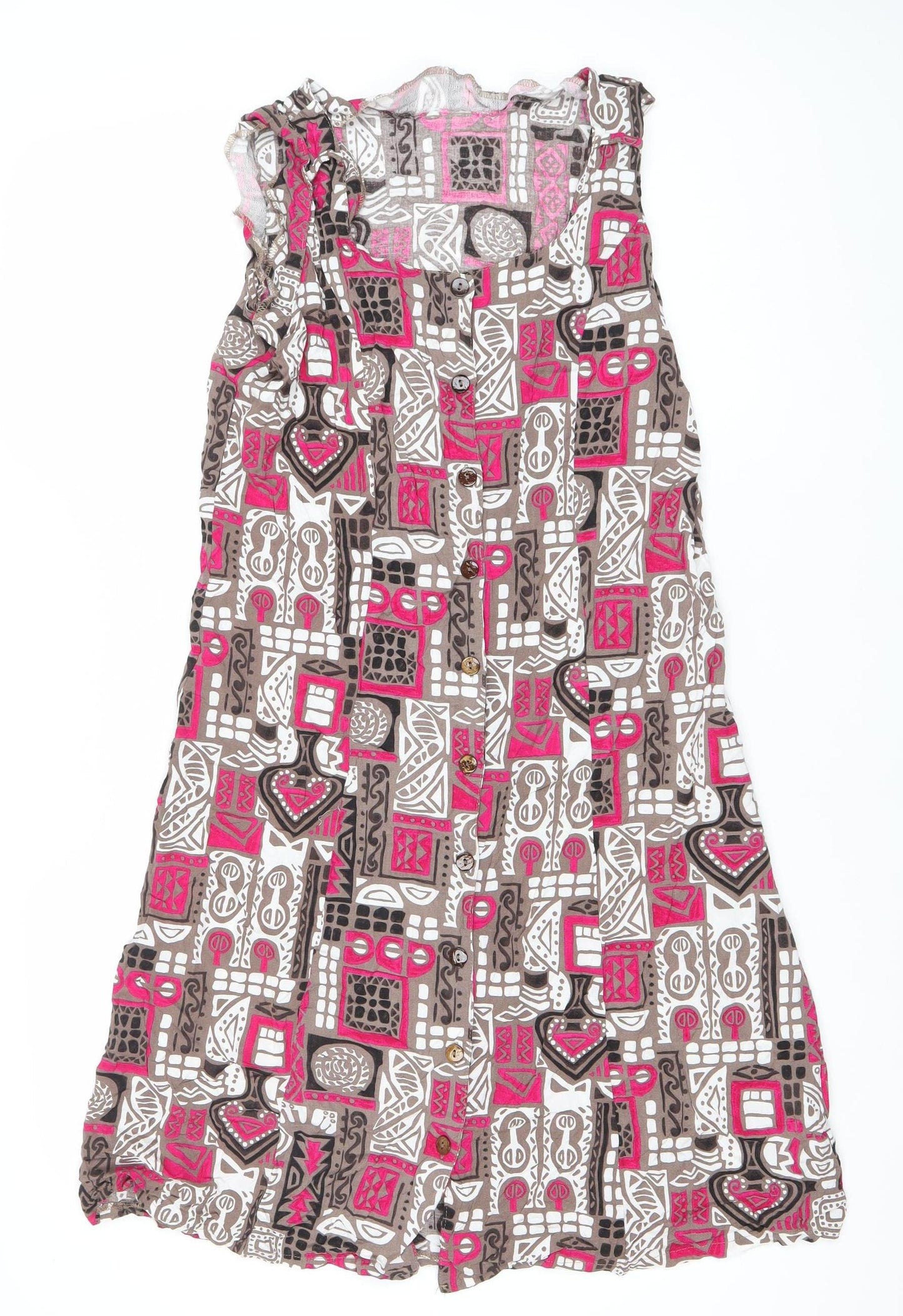 Damart Women’s Brown Pink Geometric Shift Dress Size 16 Viscose