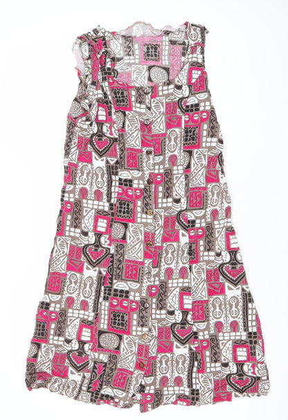 Damart Women’s Brown Pink Geometric Shift Dress Size 16 Viscose