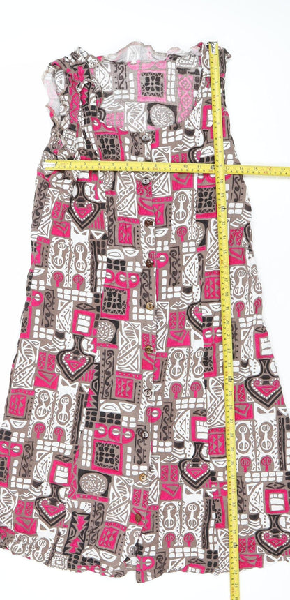 Damart Women’s Brown Pink Geometric Shift Dress Size 16 Viscose
