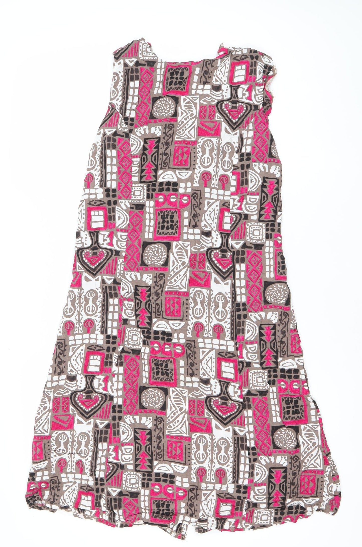 Damart Women’s Brown Pink Geometric Shift Dress Size 16 Viscose