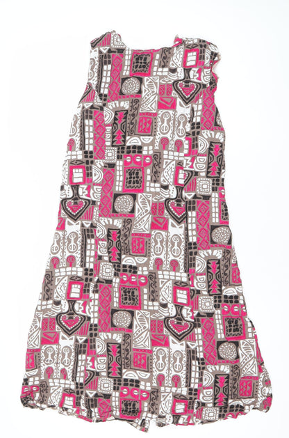 Damart Women’s Brown Pink Geometric Shift Dress Size 16 Viscose