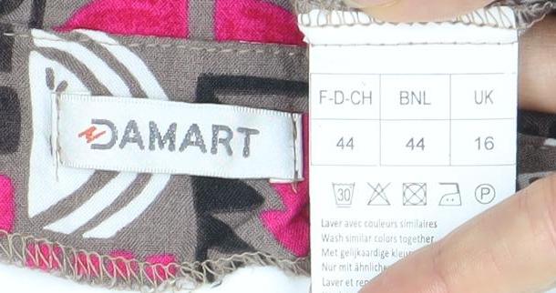 Damart Women’s Brown Pink Geometric Shift Dress Size 16 Viscose