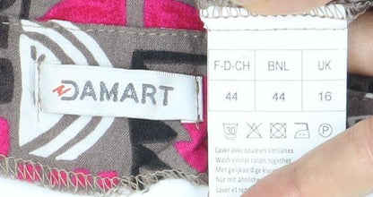 Damart Women’s Brown Pink Geometric Shift Dress Size 16 Viscose