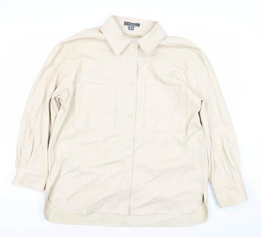 Primark Womens Beige Faux Leather Button Up Jacket Size 14