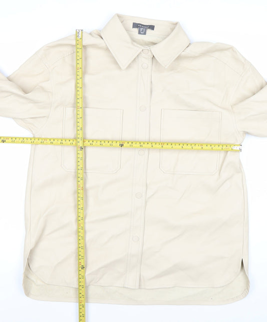 Primark Womens Beige Faux Leather Button Up Jacket Size 14