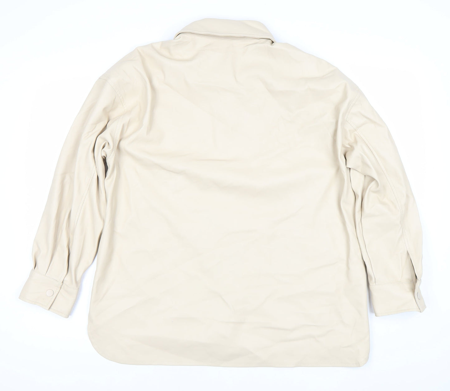 Primark Womens Beige Faux Leather Button Up Jacket Size 14