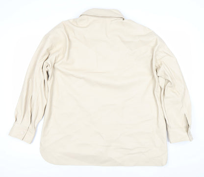 Primark Womens Beige Faux Leather Button Up Jacket Size 14