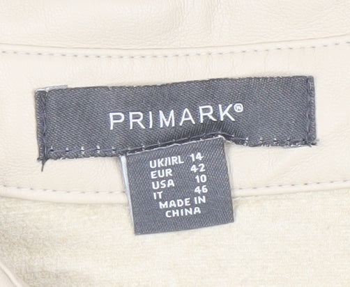 Primark Womens Beige Faux Leather Button Up Jacket Size 14