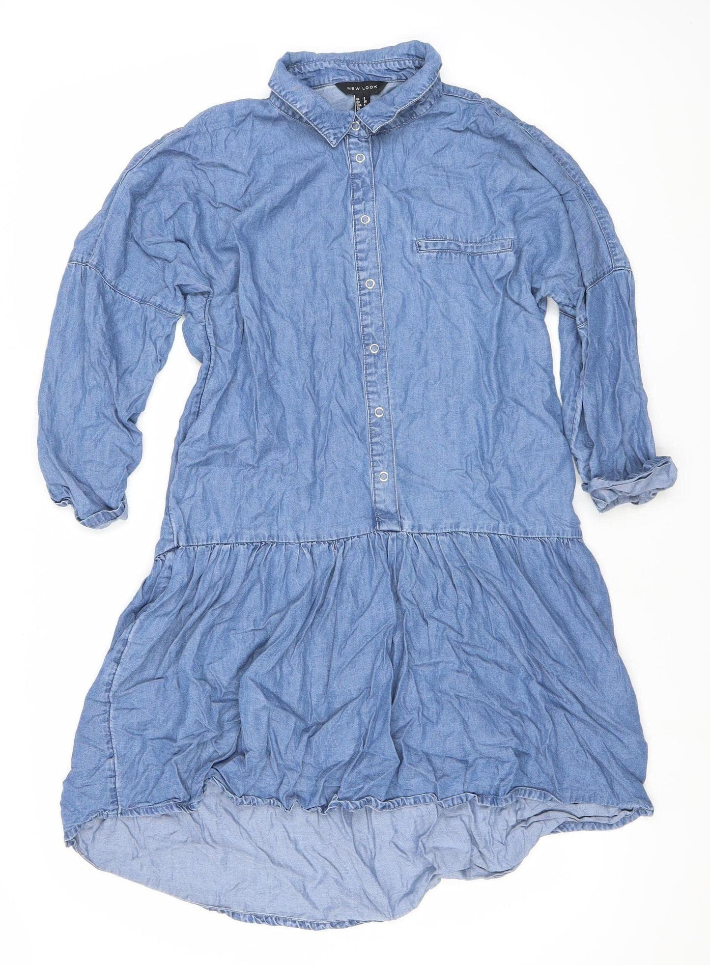 New Look Women’s Blue Shirt Dress Size 8 Chambray Long Sleeve
