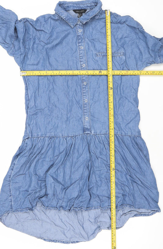 New Look Women’s Blue Shirt Dress Size 8 Chambray Long Sleeve