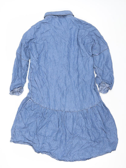 New Look Women’s Blue Shirt Dress Size 8 Chambray Long Sleeve