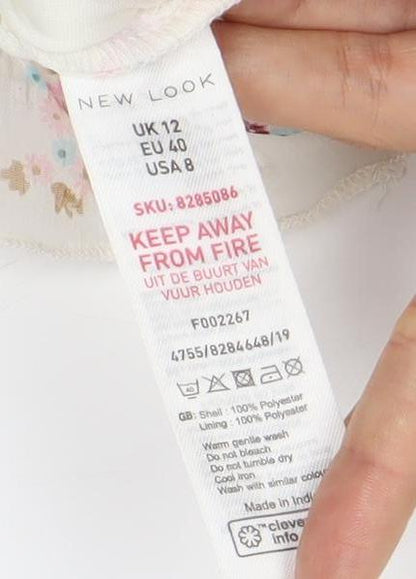 New Look Women’s White Floral Puff Sleeve Cropped Blouse Size 12