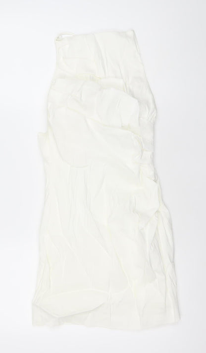 Zara Women Ivory Linen Blend Bodycon Mini Dress Size 12 V-Neck