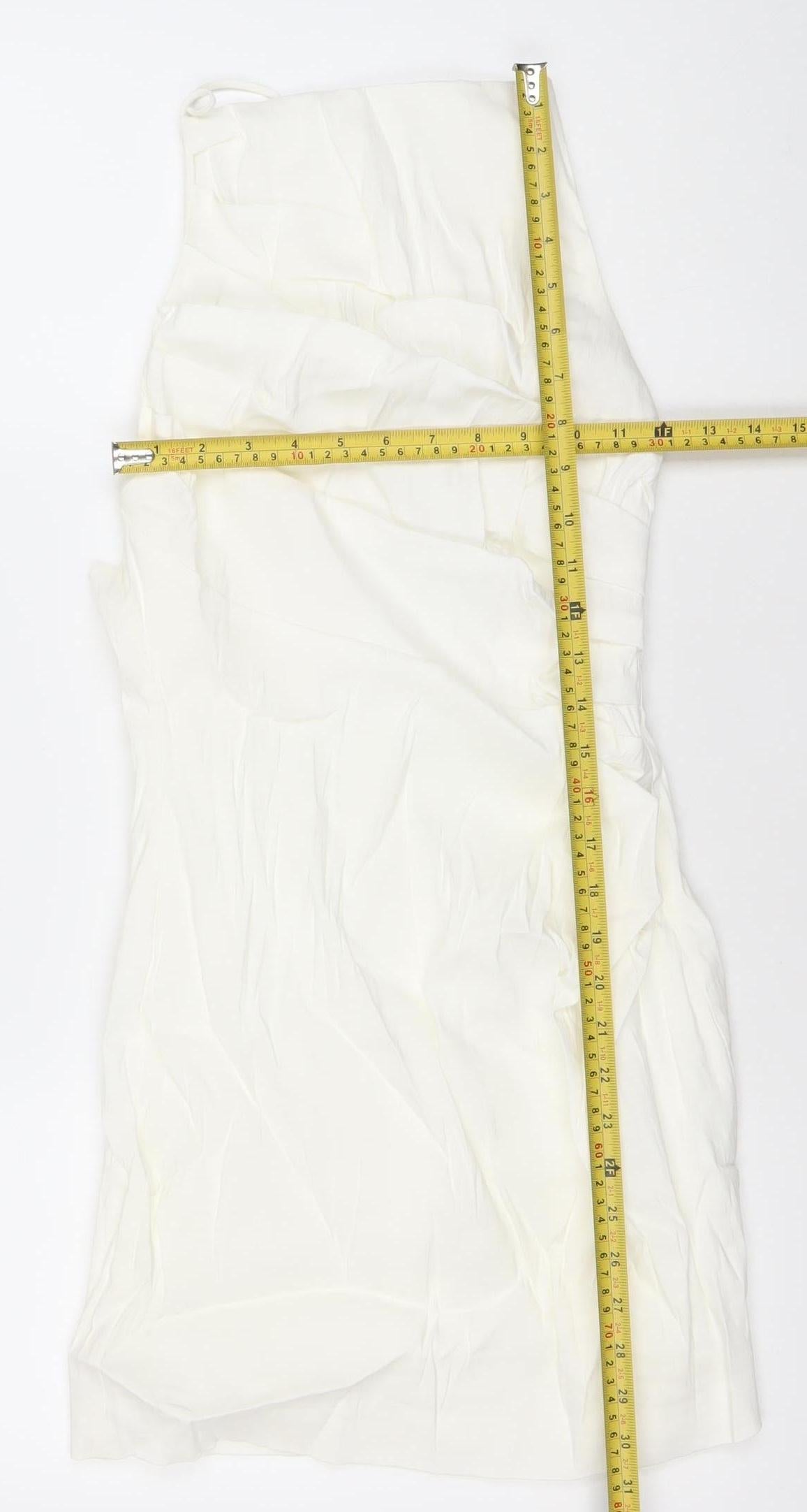 Zara Women Ivory Linen Blend Bodycon Mini Dress Size 12 V-Neck