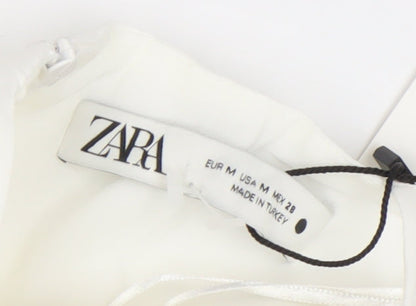 Zara Women Ivory Linen Blend Bodycon Mini Dress Size 12 V-Neck