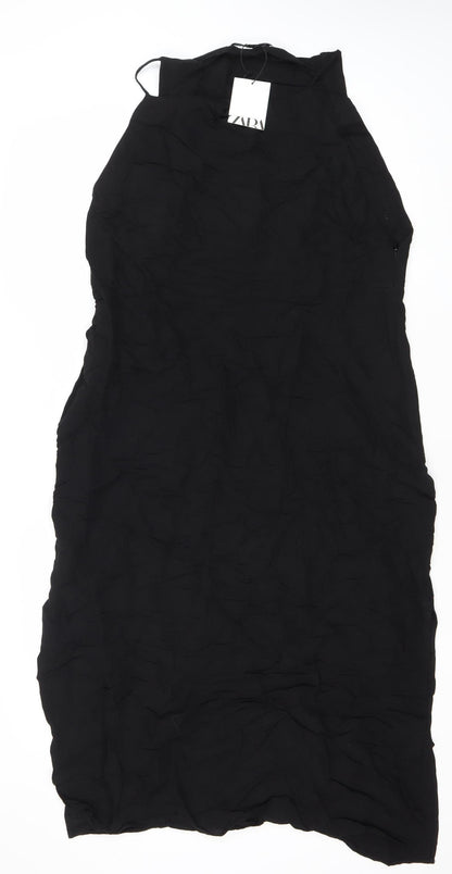 Zara Women Black Strapless Midi Dress Size 6 Linen Blend
