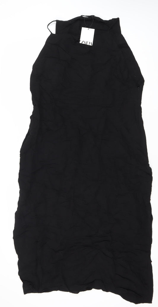 Zara Women Black Strapless Midi Dress Size 6 Linen Blend