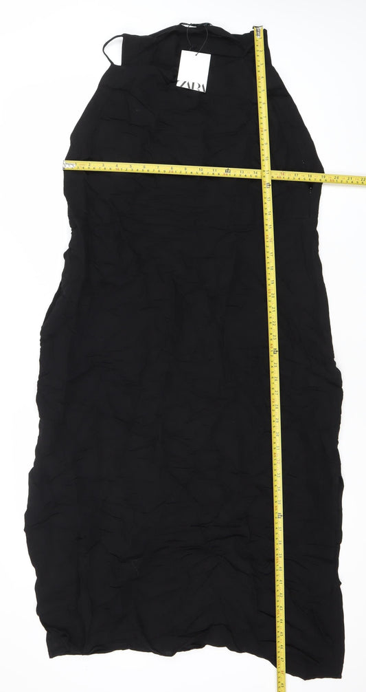 Zara Women Black Strapless Midi Dress Size 6 Linen Blend