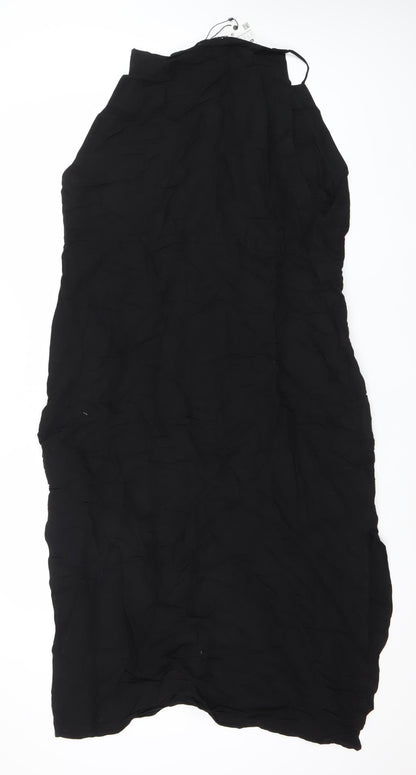 Zara Women Black Strapless Midi Dress Size 6 Linen Blend