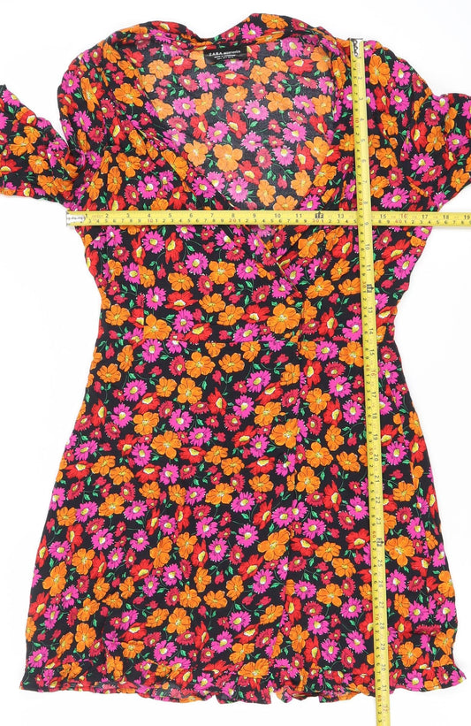Zara Women’s Multicoloured Floral Wrap Dress Size 8 V-Neck Ruffle