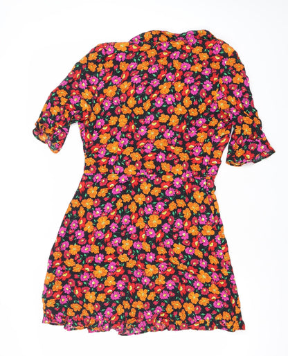 Zara Women’s Multicoloured Floral Wrap Dress Size 8 V-Neck Ruffle