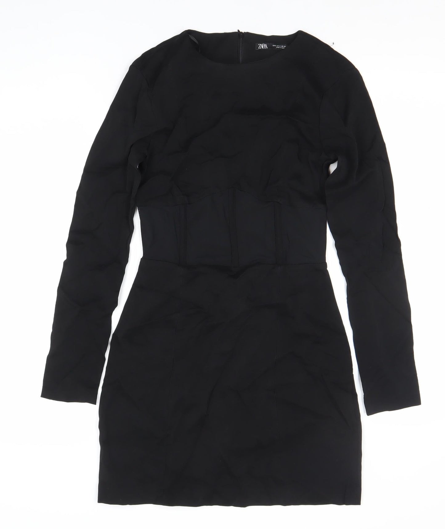 Zara Women’s Black Bodycon Short Dress Size 8 Long Sleeve Partywear