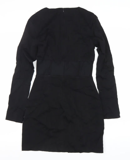 Zara Women’s Black Bodycon Short Dress Size 8 Long Sleeve Partywear