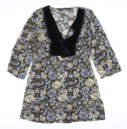 QED London Women’s Multicoloured Floral Shift Dress Size 8 V-Neck