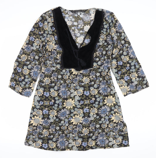 QED London Women’s Multicoloured Floral Shift Dress Size 8 V-Neck