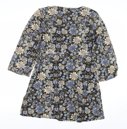 QED London Women’s Multicoloured Floral Shift Dress Size 8 V-Neck