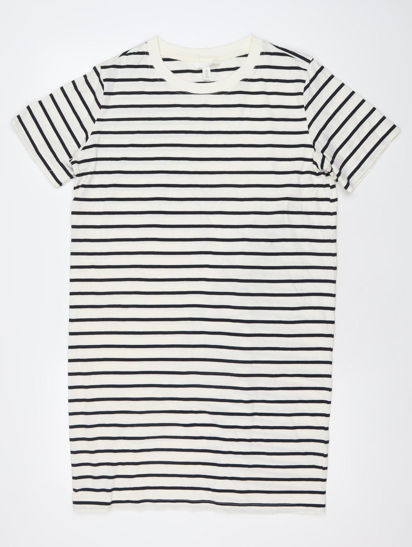 H&M Women White Striped T-Shirt Dress UK 12 Short Sleeve Casual