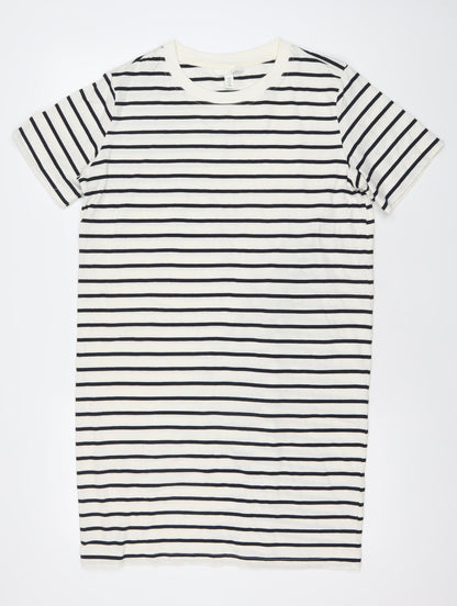 H&M Women White Striped T-Shirt Dress UK 12 Short Sleeve Casual