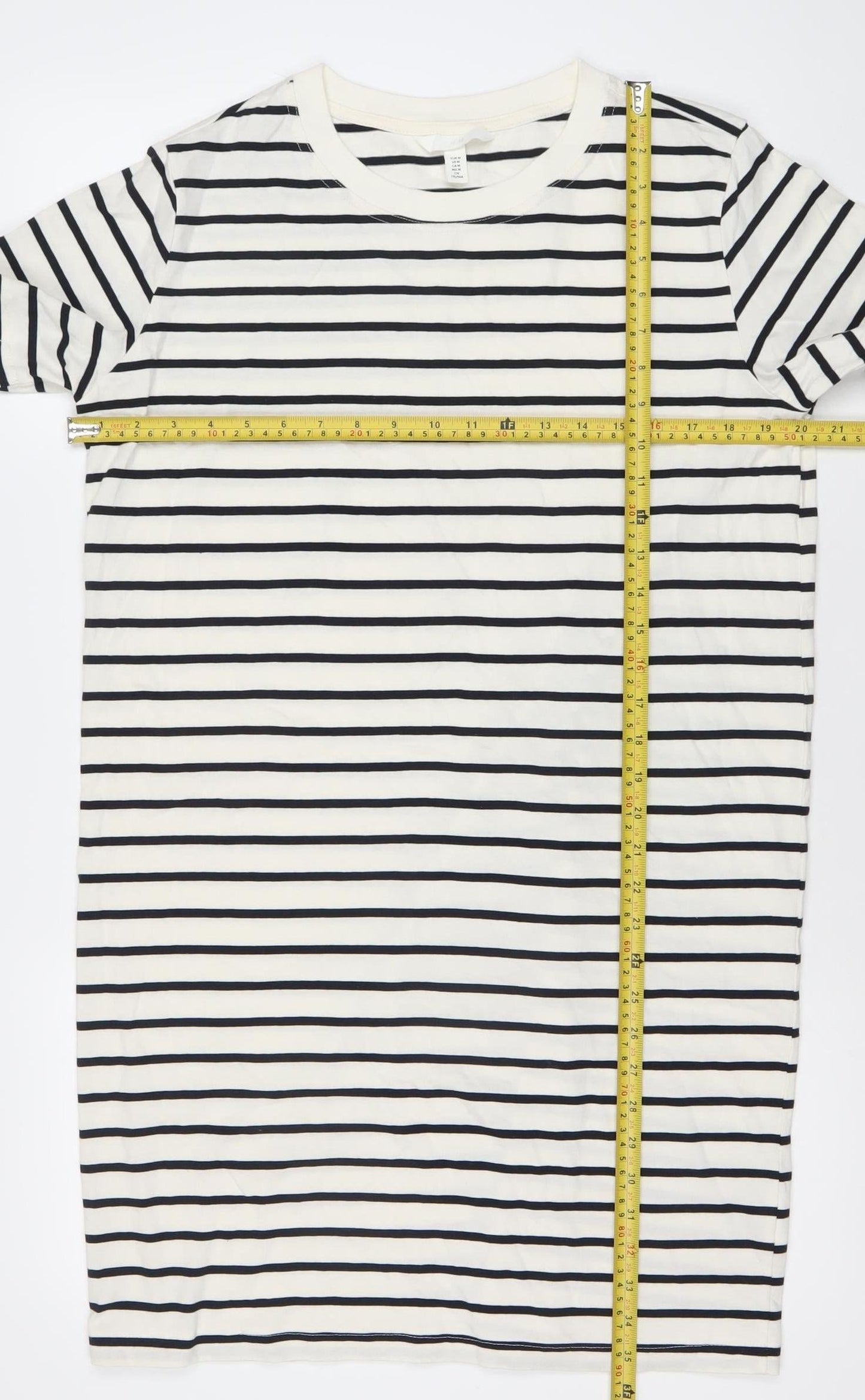 H&M Women White Striped T-Shirt Dress UK 12 Short Sleeve Casual