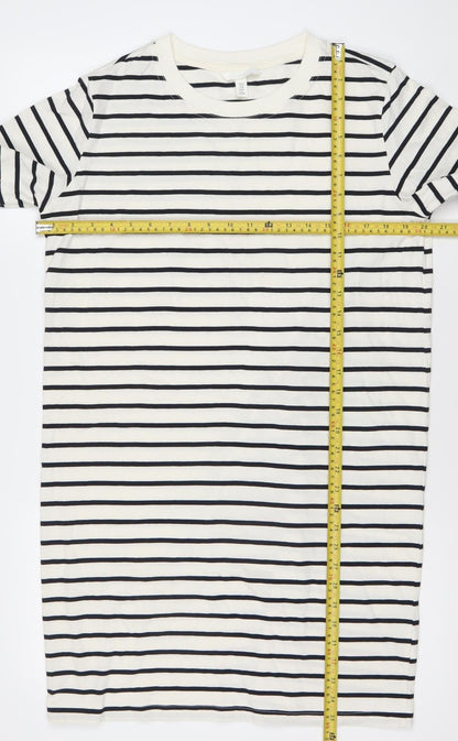 H&M Women White Striped T-Shirt Dress UK 12 Short Sleeve Casual