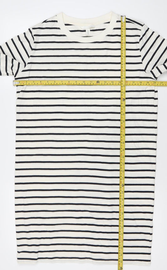 H&M Women White Striped T-Shirt Dress UK 12 Short Sleeve Casual