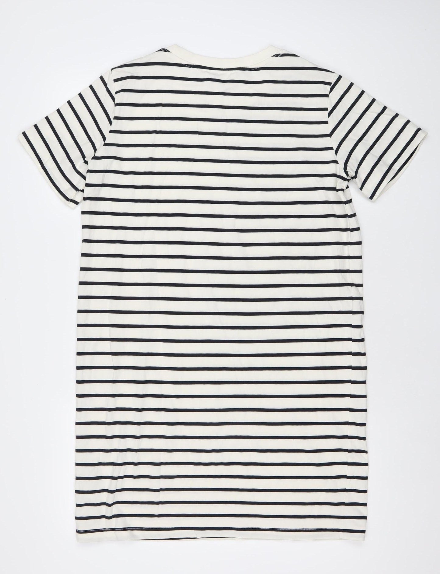 H&M Women White Striped T-Shirt Dress UK 12 Short Sleeve Casual