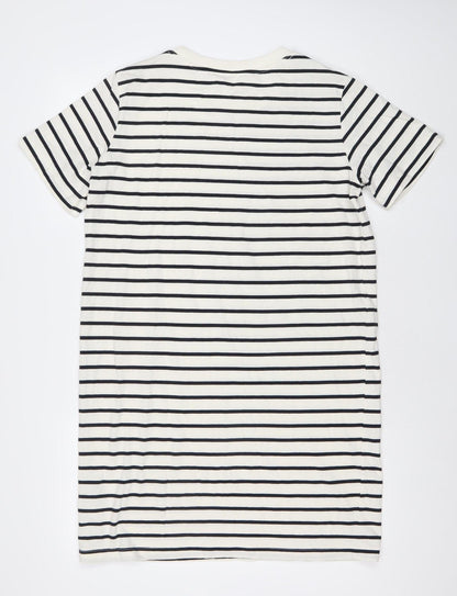 H&M Women White Striped T-Shirt Dress UK 12 Short Sleeve Casual