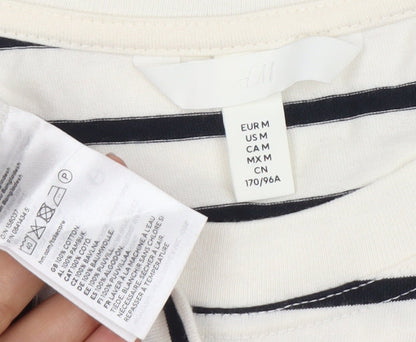 H&M Women White Striped T-Shirt Dress UK 12 Short Sleeve Casual