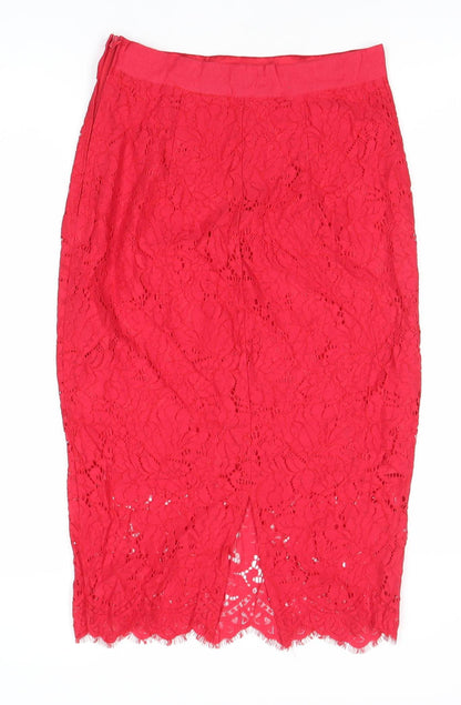 H&M Women’s Red Lace Pencil Skirt Size 8 Knee Length Elegant