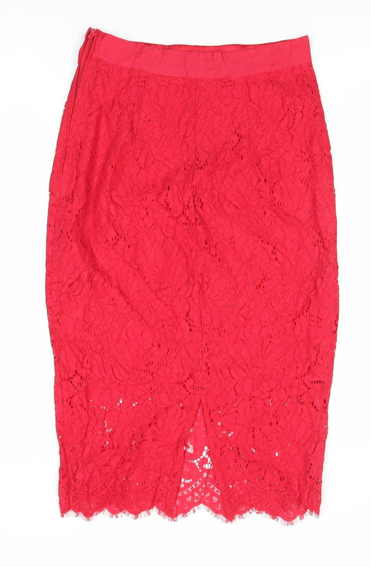 H&M Women’s Red Lace Pencil Skirt Size 8 Knee Length Elegant