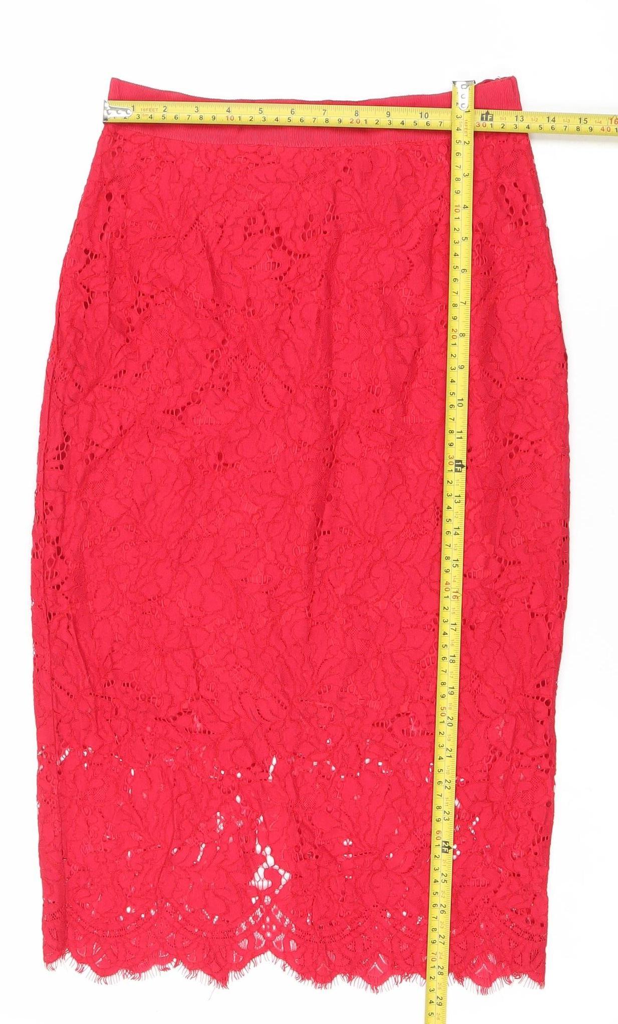 H&M Women’s Red Lace Pencil Skirt Size 8 Knee Length Elegant