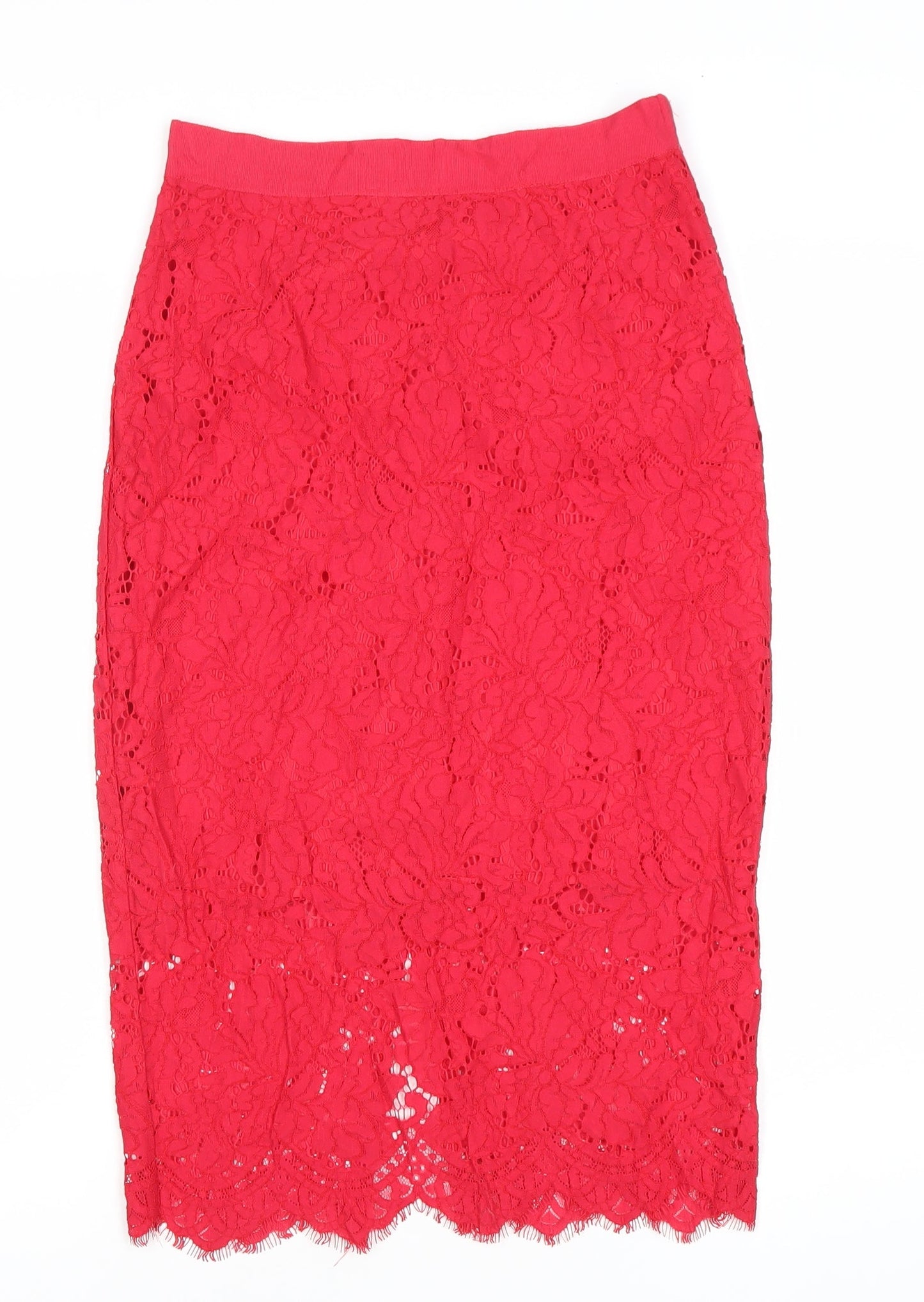 H&M Women’s Red Lace Pencil Skirt Size 8 Knee Length Elegant