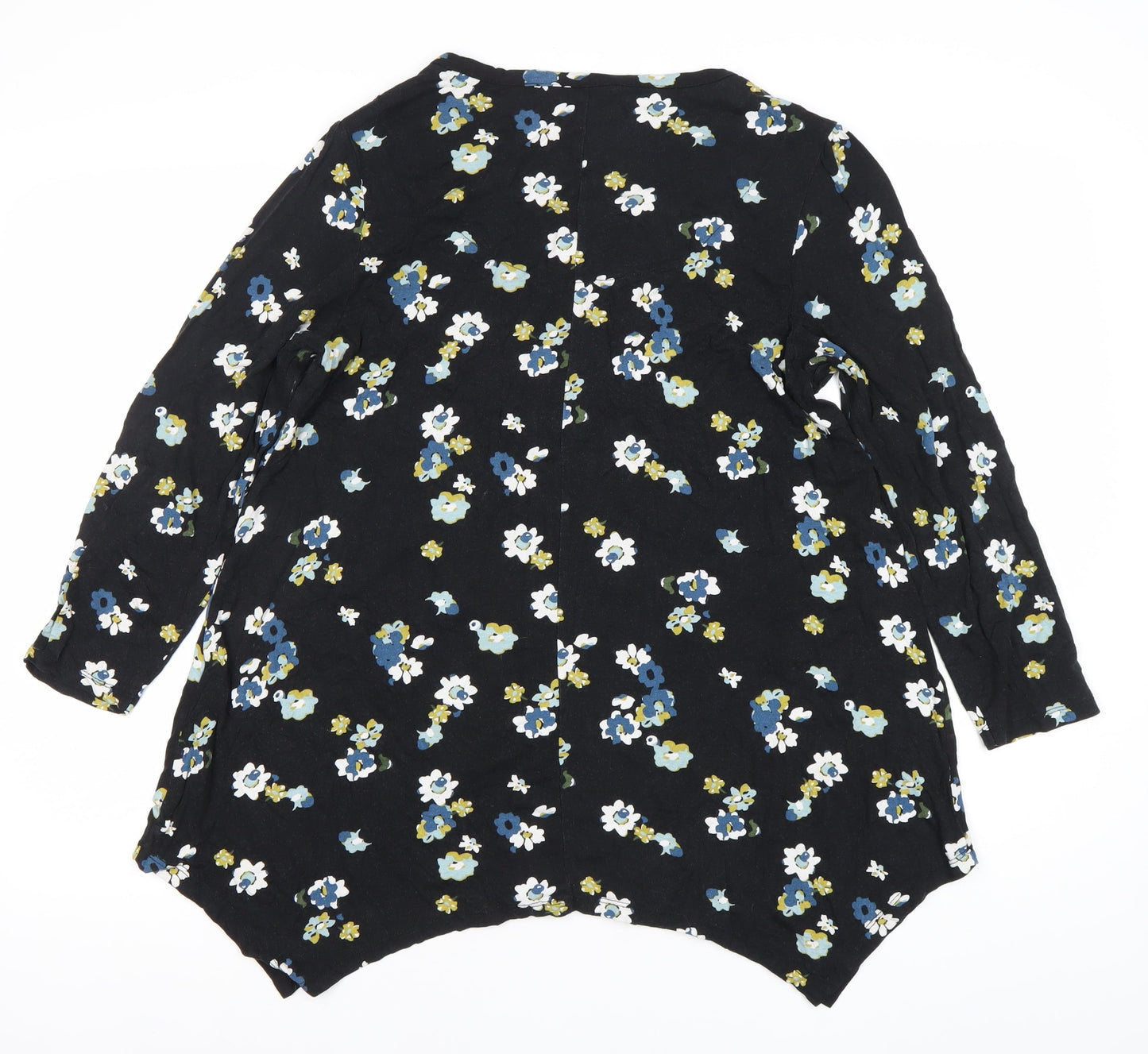 Evans Women’s Black Floral V-Neck Tunic Blouse Size 14