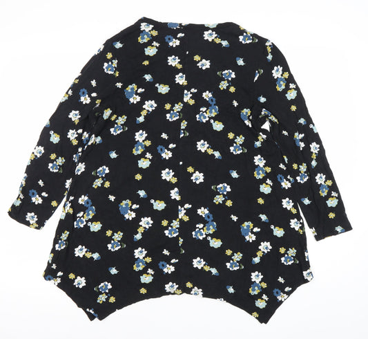 Evans Women’s Black Floral V-Neck Tunic Blouse Size 14