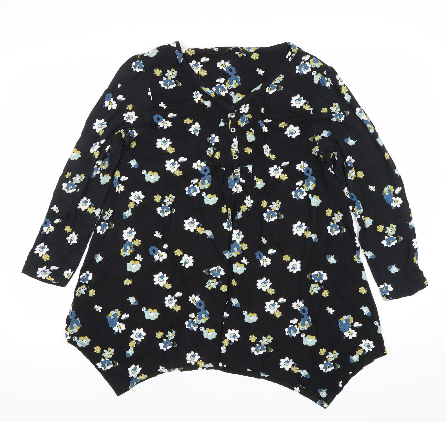 Evans Women’s Black Floral V-Neck Tunic Blouse Size 14