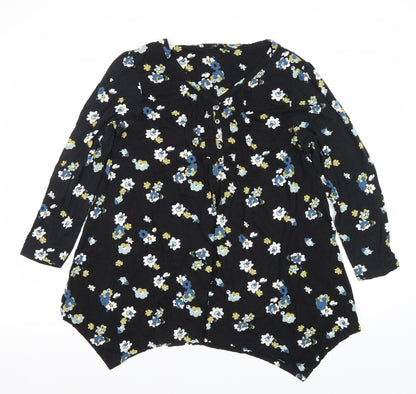 Evans Women’s Black Floral V-Neck Tunic Blouse Size 14