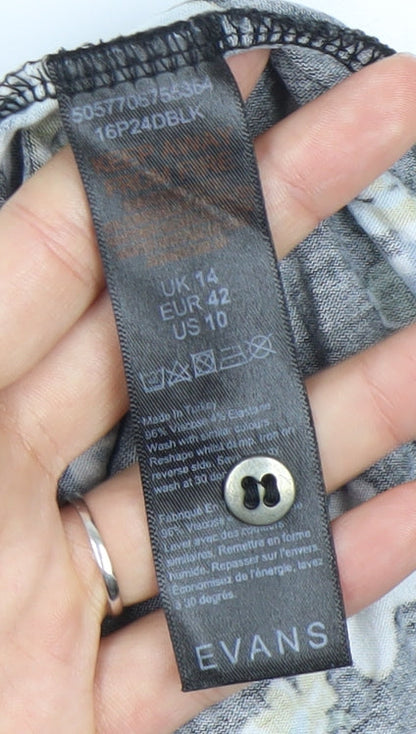 Evans Women’s Black Floral V-Neck Tunic Blouse Size 14