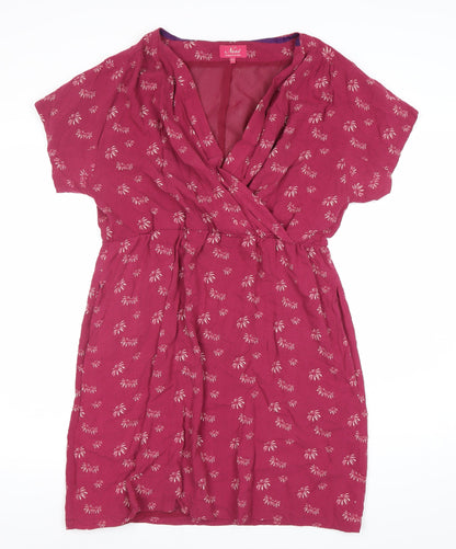 Ness Women Red Floral Wrap Dress Size 16 Knee Length Viscose