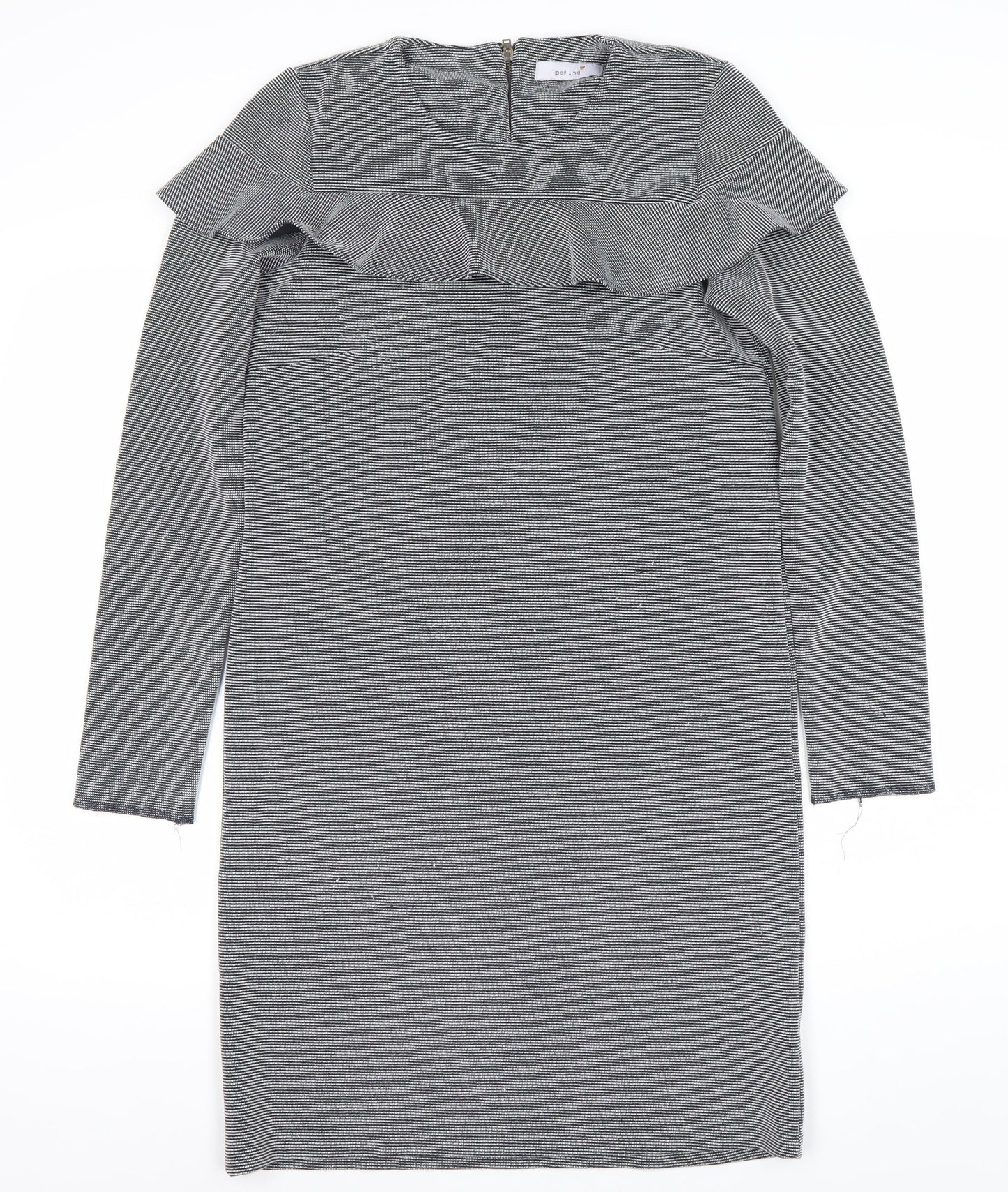 Marks and Spencer Womens Grey Striped Ruffle Sheath Dress Size 8