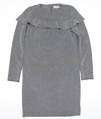 Marks and Spencer Womens Grey Striped Ruffle Sheath Dress Size 8